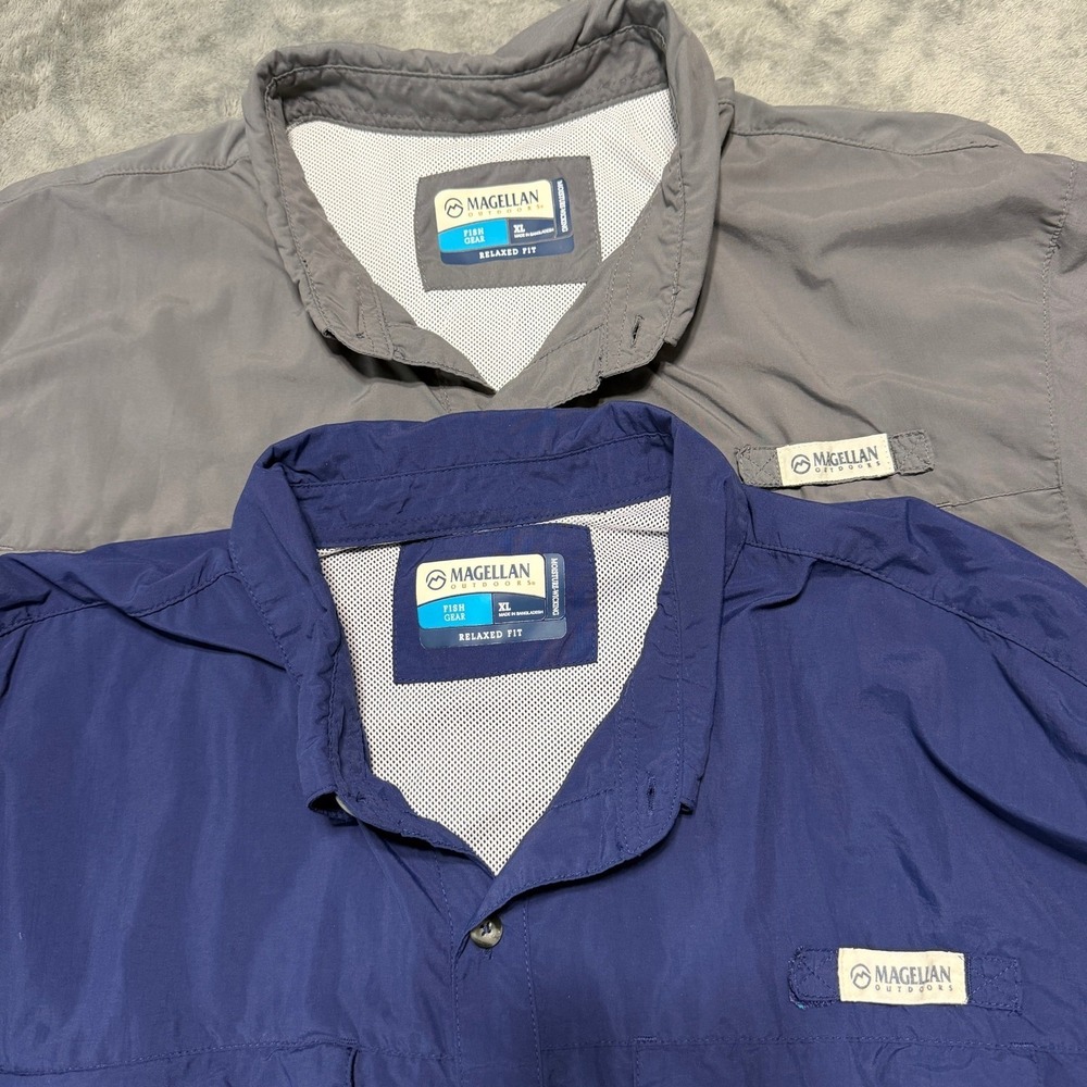 Lot of 2 Mens XL Magellan Laguna Madre Fishing Shirts Blue Gray Vented Fish Gear